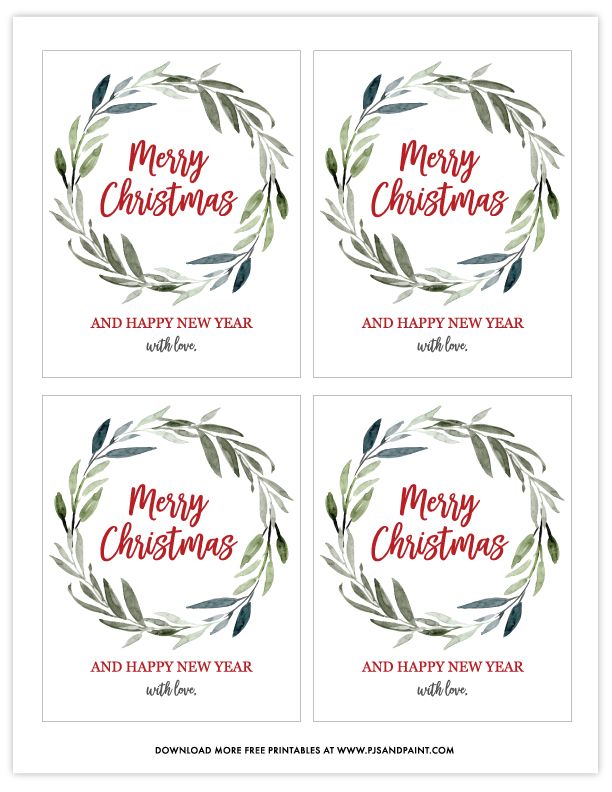 four christmas cards with the words merry and happy new year