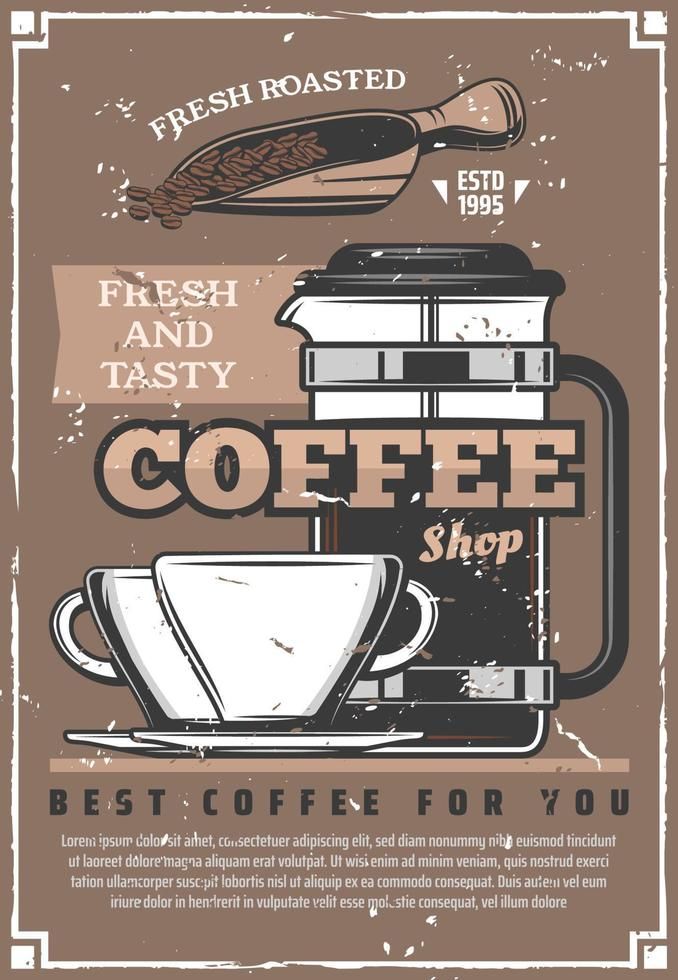 Coffee shop retro poster with cup and beans Coffee Shop Poster Design, Shop Poster Design, Hot Cappuccino, Vintage Coffee Poster, Poster Cafe, Vintage Coffee Shops, Coffee Poster Design, Coffee Shop Concept, Posters Ideas