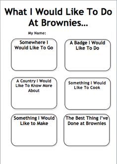 what i would like to do at brownies worksheet with pictures on it