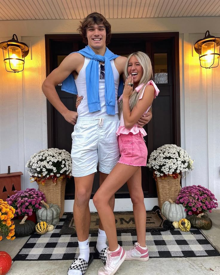 barbie and ken halloween costume couple costume Barbie And Ken Spirit Day, Blonde Hair Couple Costume, Barbie Spirit Day Outfit, Cute Couples Costumes For Halloween Diy, Diy Ken Costume, Barbie And Ken Spirit Week, Barbie And Ken Costume Ideas, Couple Halloween Costumes Blonde Girl, Barbie Couple Costume