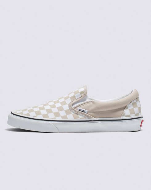 Classic Slip-On Stackform Shoe White Classic Slip-on Sneakers With Round Toe, White Vulcanized Sole Slip-ons For Streetwear, Casual White Slip-ons For Streetwear, White Slip-on Sneakers With Rubber Waffle Outsoles, White Synthetic Slip-ons With Round Toe, White Synthetic Round Toe Slip-ons, Vans Cushioned Slip-on Sneakers, Vans Slip-on Sneakers With Cushioned Footbed, Vans Cushioned Footbed Slip-on Sneakers