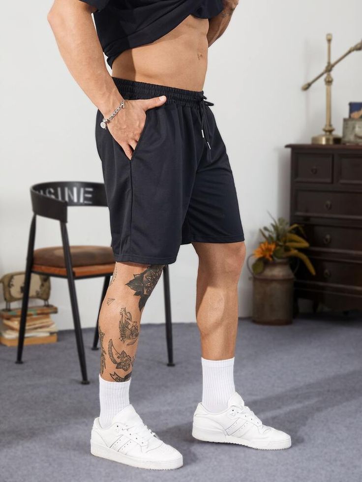 Tattoos 2023, Style Gym, Formal Shorts, Line Tattoo, Unique Boutique, Anime Tattoos, Minimalist Tattoo, Drawstring Shorts, Leg Tattoos