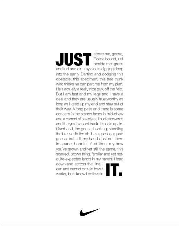 an advertisement for nike, with the words just it in black and white on top