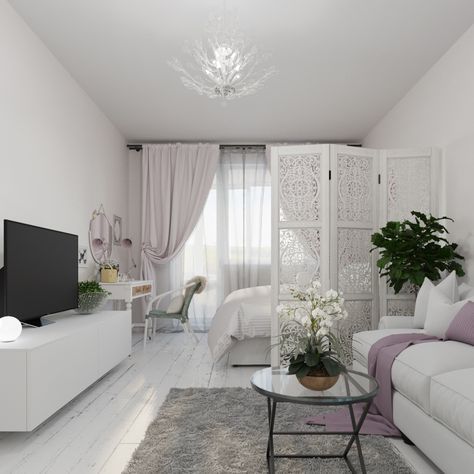 a living room filled with furniture and a flat screen tv on top of a table