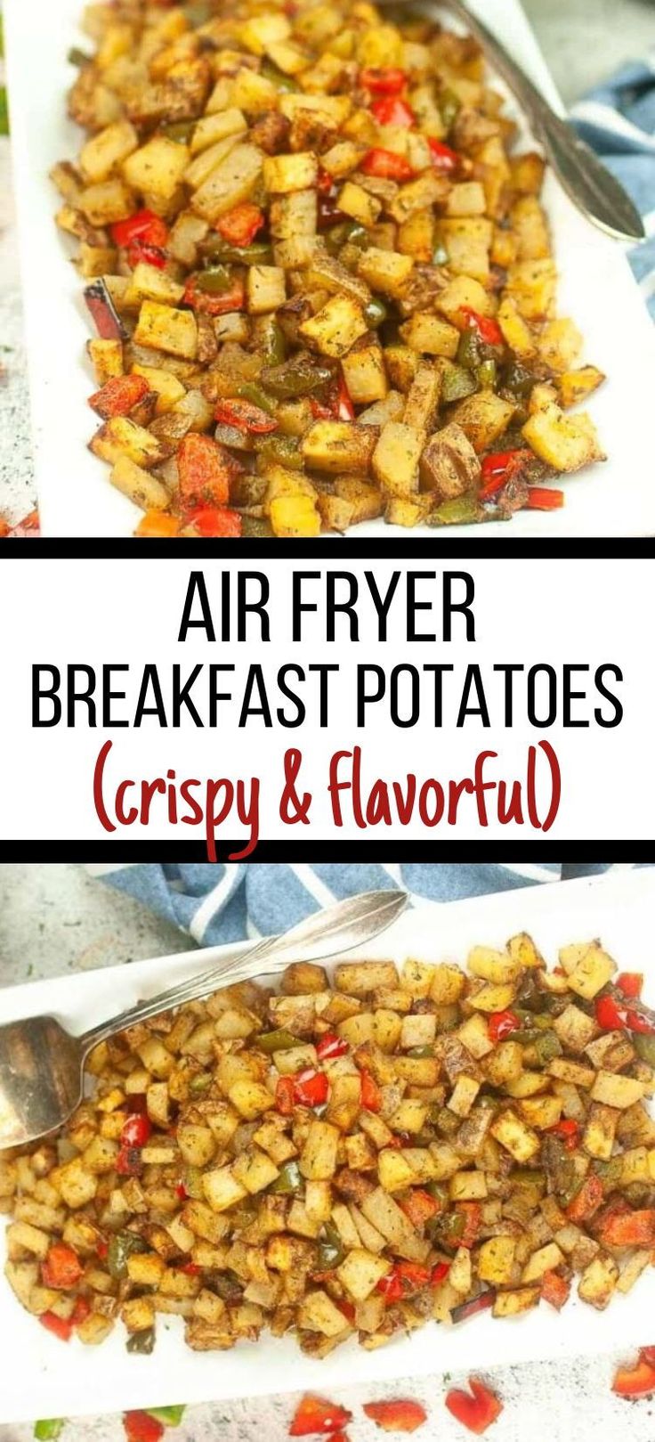 air fryer breakfast potatoes crispy and flavorful on the side, with text overlay