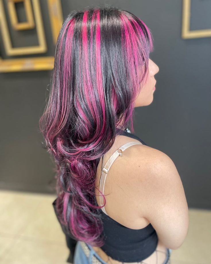 Serving Y2K vibes with these pink chunky highlights 💗✨ Ready to add a fun color to your style ? 🌈 Click the link to book your next hair appointment with me today! 🔗 #y2kaesthetic #pinkchunkyhighlights #fyp #mcallenhairstylist Chunk Dyed Hair, Chunky Dyed Hair, Chunky Highlights Aesthetic, Purple Chunky Highlights, Pink And Silver Hair, Pink Chunky Highlights, 2000s Chunky Highlights, Colourful Highlights, Purple Highlights Brown Hair