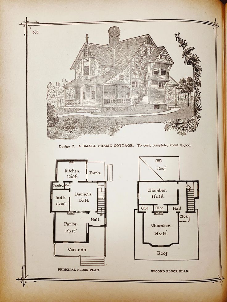 an old book with some drawings on the front and back pages showing different types of houses