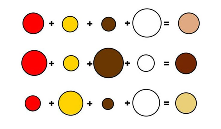 an array of different colored circles with one red, one yellow and one brown on them