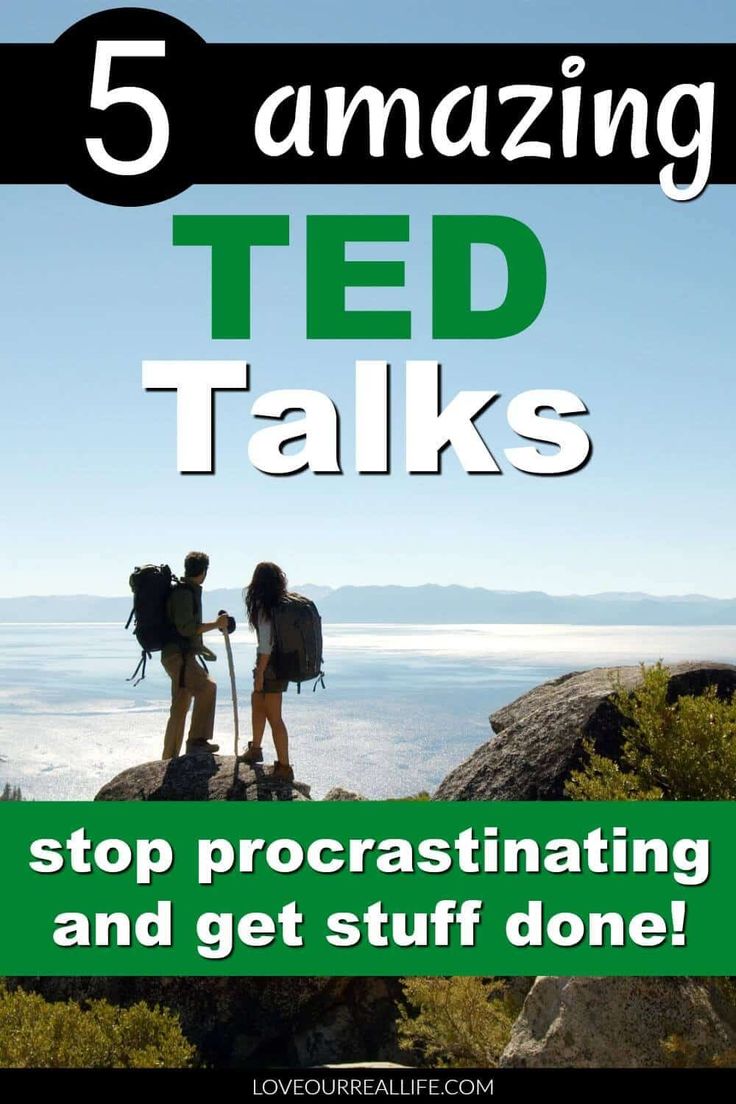 two people standing on top of a mountain with the words, 5 amazing ted talks stop procrastinating and get stuff done