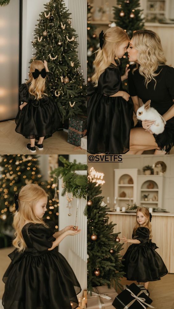 Classy Christmas Photoshoot Family, Christmas Pictures Black Outfits, All Black Family Christmas Pictures, Black Christmas Photoshoot Family Outfit, Black Outfits Christmas Photos, Classy Christmas Pictures Family, Fancy Holiday Family Photos, Holiday Mini Outfit Ideas, Christmas Photos Black Outfits