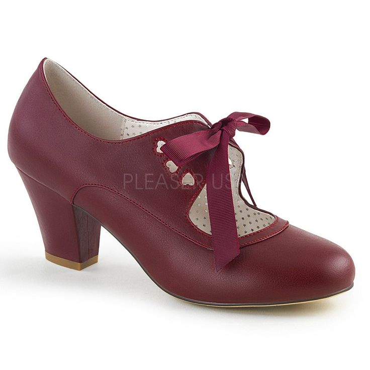 2" Heel WIGGLE-32 Burgundy Ribbon Heels, Pin Up Vintage, Bow High Heels, Block Shoes, Zapatos Mary Jane, Office Shoes Women, Dr Shoes, All Black Shoes, Basket Vintage