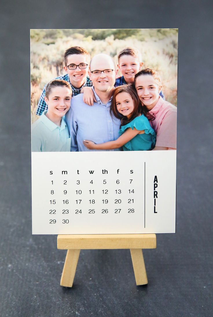 a calendar with a family photo on it