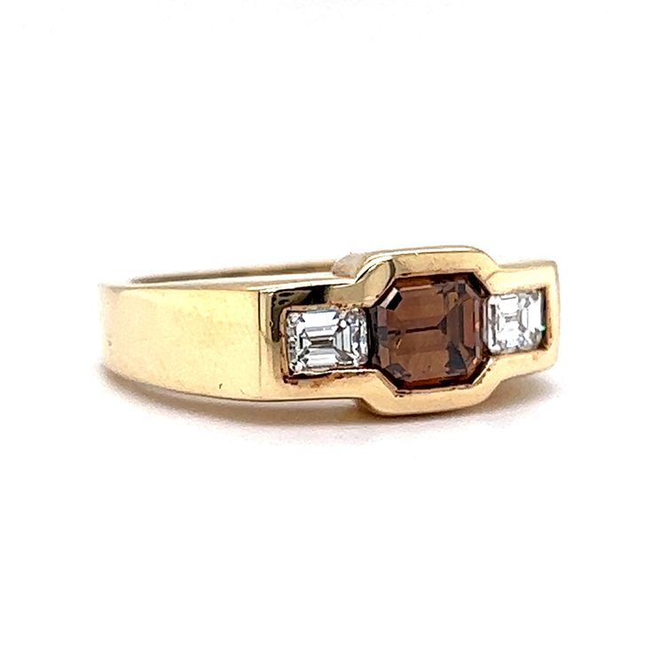 Bezel Set .80 Cognac Diamond Engagement Ring in 14k Yellow Gold - Filigree Jewelers Mid Century Ring, Mid Century Modern Engagement Ring, Masculine Engagement Rings, Mid Century Engagement Ring, Bezel Set Engagement Ring, Cognac Diamonds, Faceted Ring, Modern Engagement Rings, Unique Diamond Rings