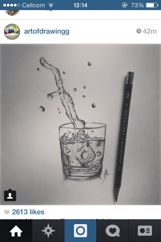 a pencil drawing of a glass filled with water