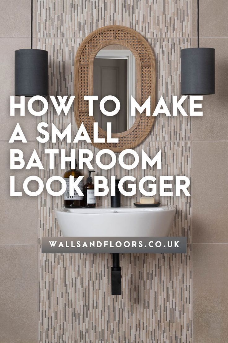 a bathroom sink and mirror with the words how to make a small bathroom look bigger