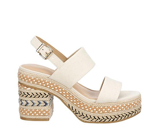 Limelight Katama Women's Platform Sandal Unplug in style with the Katama women's platform Sandal from Limelight. With a canvas upper featuring an mulit-colored jute-wrapped platform midsole, this slingback Shoe is perfect for summer. The footbed soothes, while the block heel provides amazing lift. Canvas upper Buckle slingback strap Lightly Padded footbed Jute-wrapped platform 3 3/4" block heel Beach Fabric Platform Heels, Beige Textile Sandals For Summer, Beige Fabric Open Toe Sandals, Summer Beige Textile Sandals, Beach Platform Sandals In Textile, Beach Sandals With Platform, Textile Platform Sandals For The Beach, Fabric Platform Sandals For The Beach, Beige Textile Sandals For Vacation