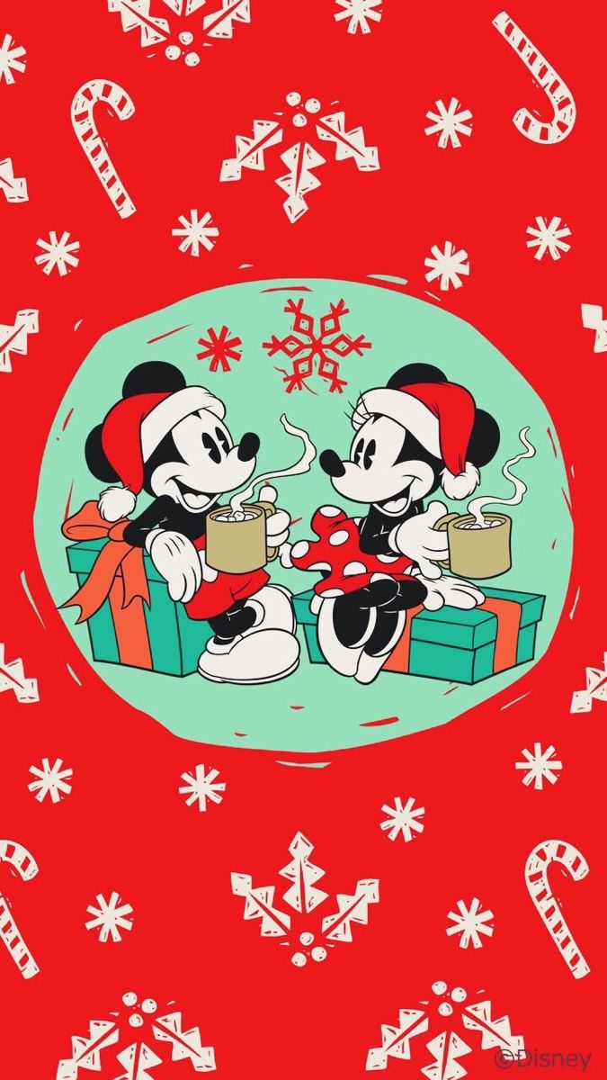 mickey and minnie mouse are sitting on christmas presents