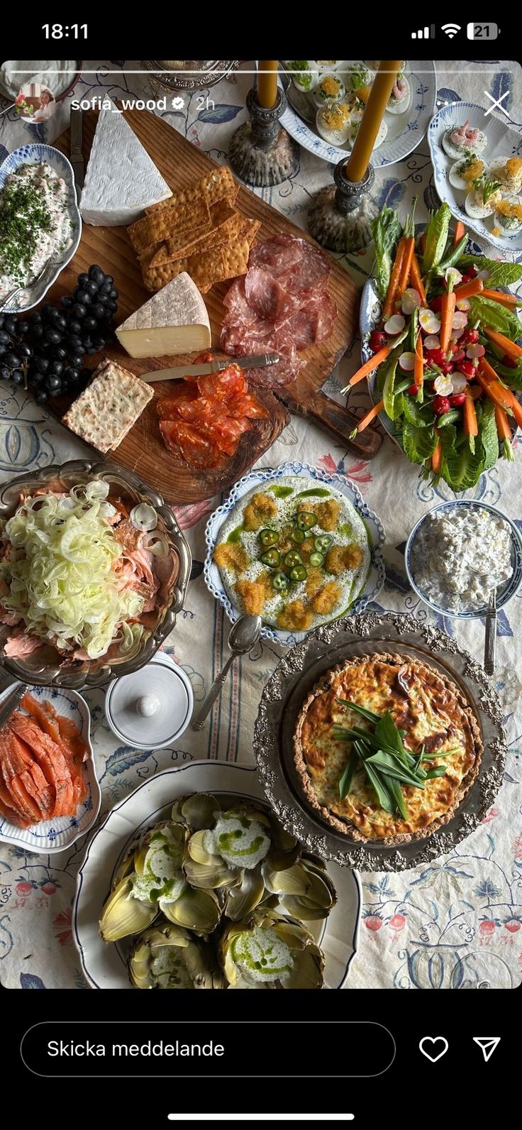 a table full of different types of food on it's own tabletop,