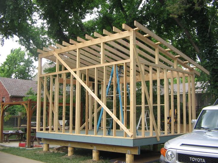 a house being built in the yard next to a car