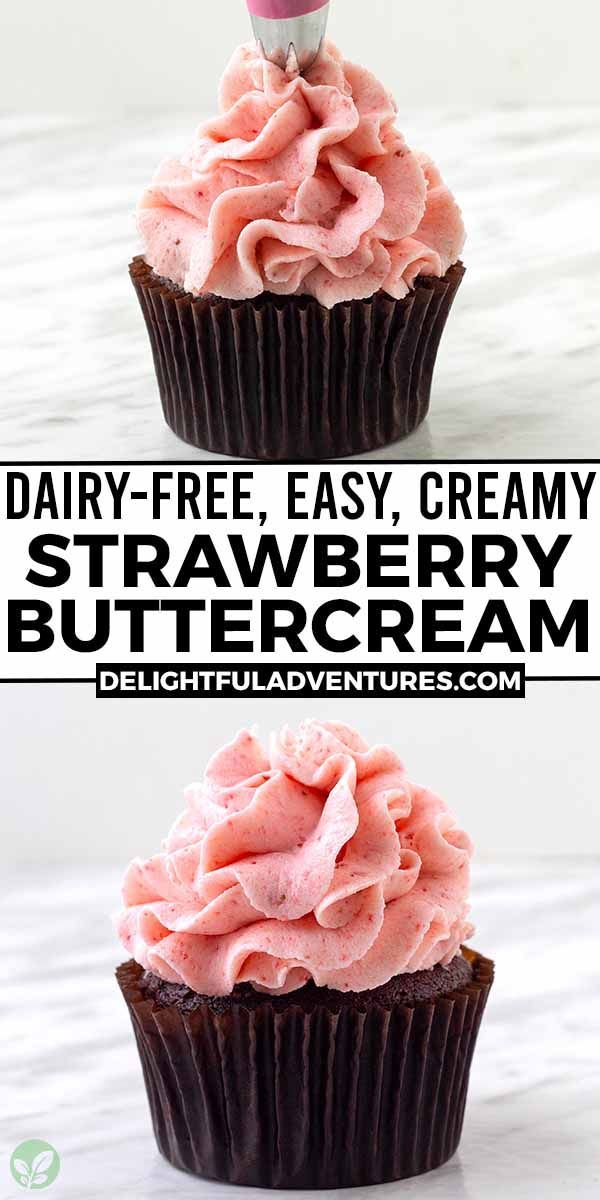 Two images of vegan strawberry buttercream, text says dairy-free easy, creamy strawberry buttercream. Buttercream For Cake, Dairy Free Icing Recipe, Paleo Cupcakes Recipes, Vegan Cake Frosting, Dairy Free Icing, Strawberry Frosting Recipes, Dairy Free Buttercream, Dairy Free Cupcakes, Easy Strawberry Desserts