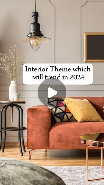 a living room with an orange couch and coffee table in front of the wall that reads, interior thomas which will trend in 202