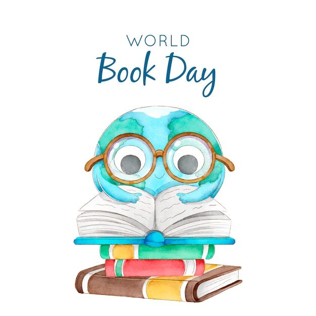 a book with glasses on top of it and the words world book day written in blue