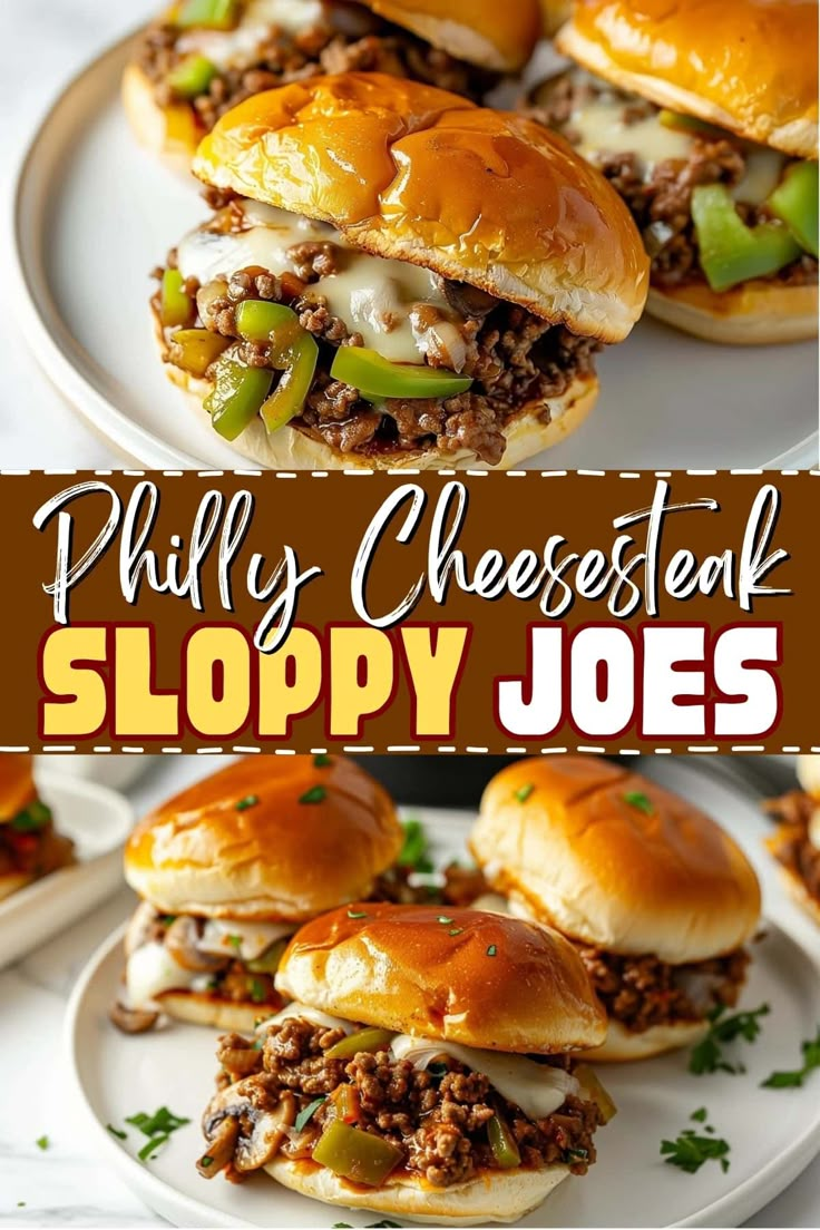 sloppy joes sliders with cheese and peppers on them are the perfect appetizer for any party