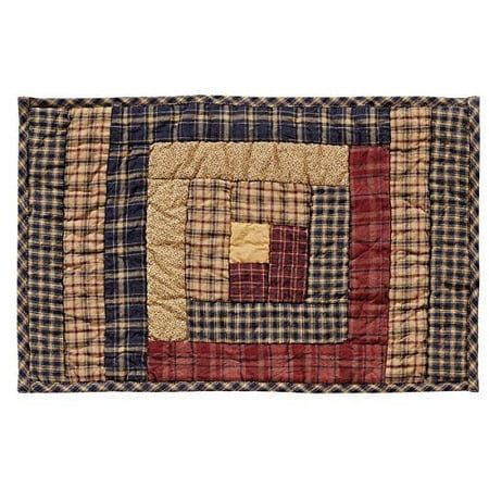 a quilted placemat with squares and plaids on it, in various colors