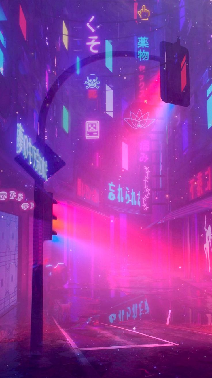 an image of a futuristic city with neon lights