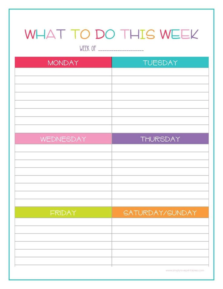 what to do this week with colorful lines and the words monday, wednesday, friday