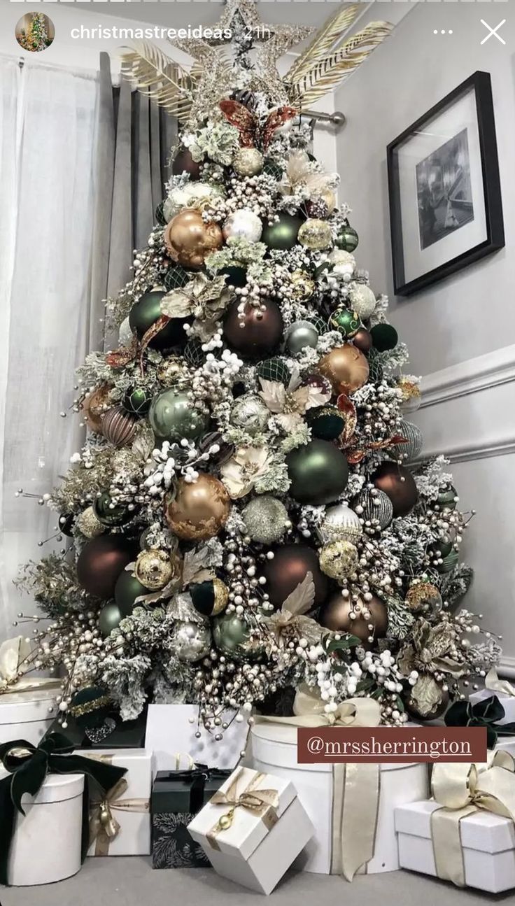 a decorated christmas tree with presents under it