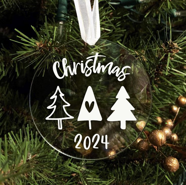 a glass ornament hanging from a christmas tree