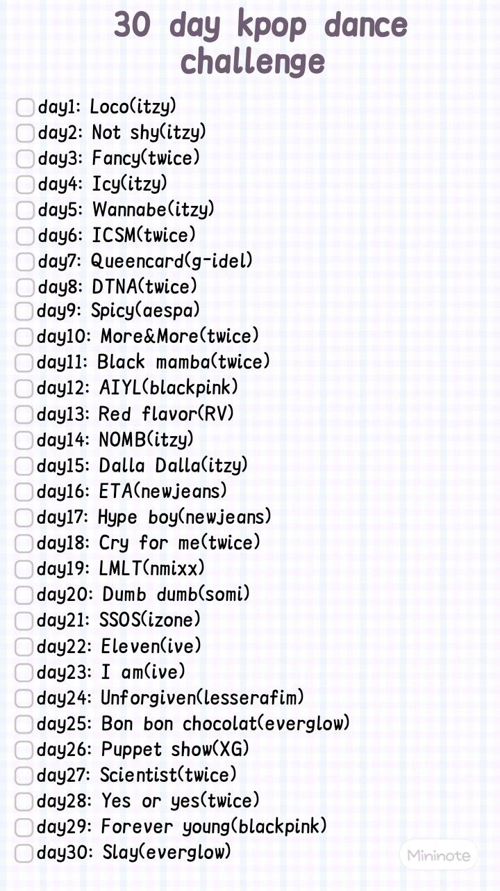 the 30 day kpop dance challenge list