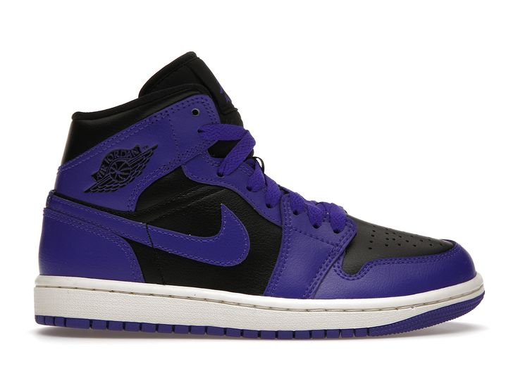 Jordan 1 Mid Purple (Women's) Sneakers in Black/Dark Concord/Sail Air Jordan 1 Mid Purple, Jordan 1 Mid Purple, Nike Jordan 1 Mid, Sneakers Box, Kobe Shoes, Nike Air Jordan 1 Mid, Jordan Sneakers, Sneakers Adidas, Black Shoes Women