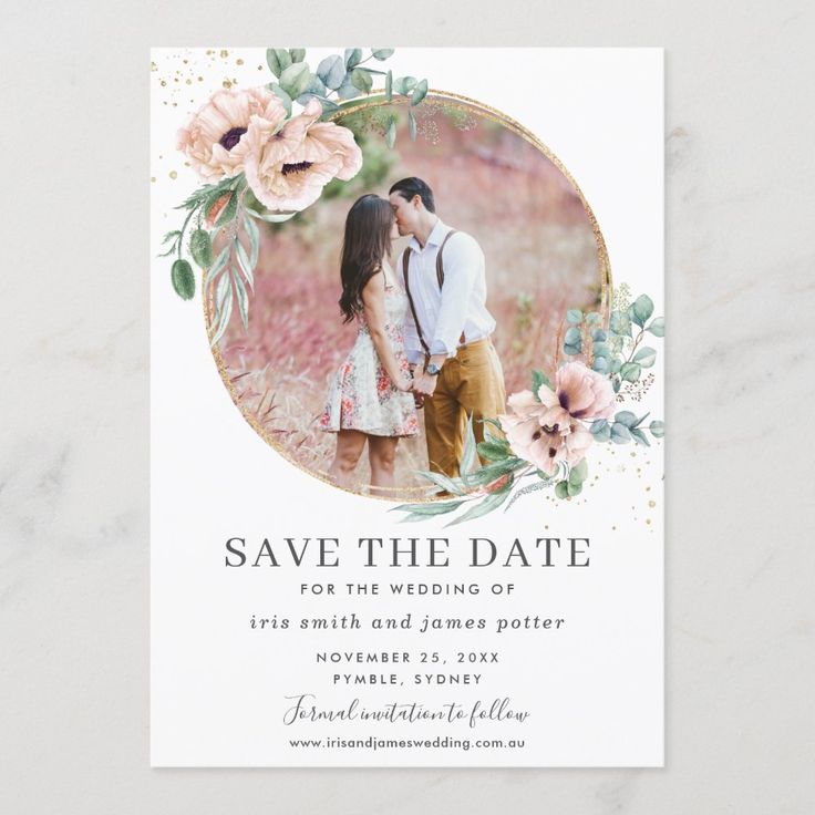 the save the date card is shown with an image of two people kissing and holding each other