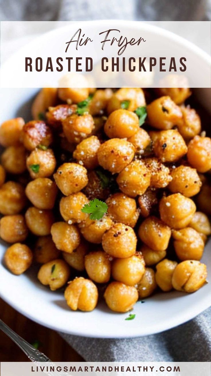 a white bowl filled with roasted chickpeas