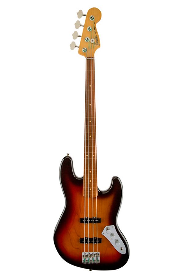 an electric bass guitar is shown against a white background