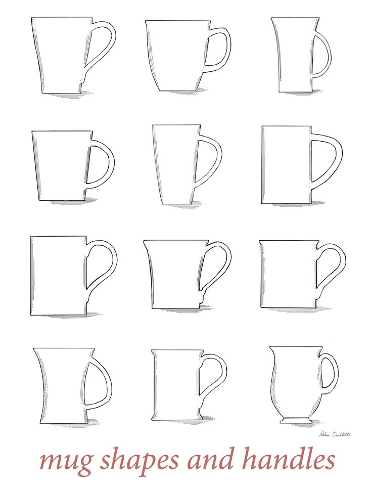 coffee mug shapes and handles drawn by hand