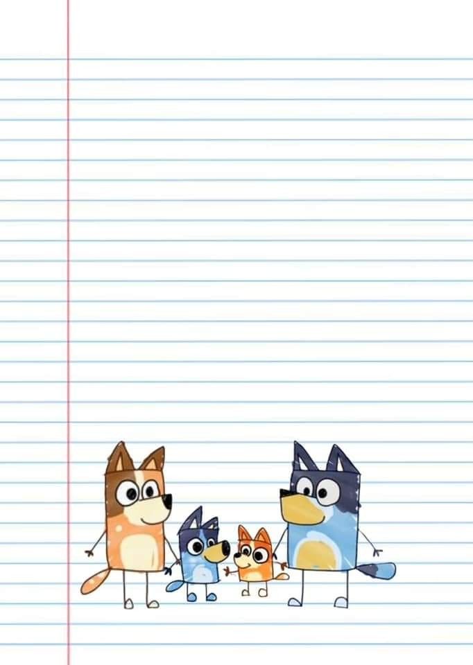 an image of cartoon characters lined up on lined paper