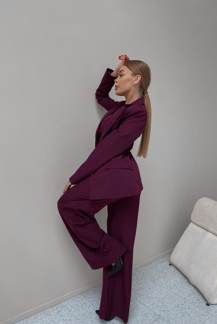 VI Slim-fit Suit Wine – VICLAN Professional Formal Sets For Fall, Tailored Sets With Suit Collar For Fall, Professional Semi-formal Fall Pantsuit, Tailored Sets For Office In Fall, Elegant Double Breasted Long Sleeve Suit For Work, Elegant Long Sleeve Double Breasted Suit For Work, Semi-formal Fall Suits For Office Ladies, Elegant Fall Semi-formal Pantsuit, Elegant Fitted Three-piece Suit For Work