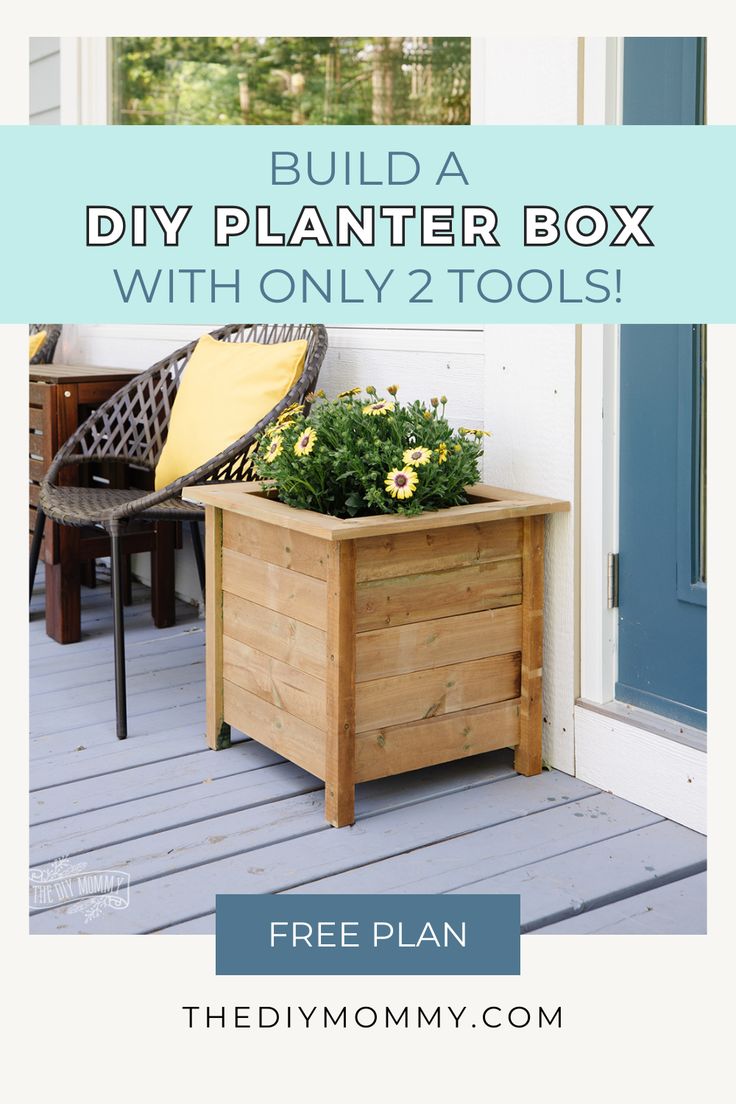 the diy planter box with only 2 tools on it is sitting on a porch