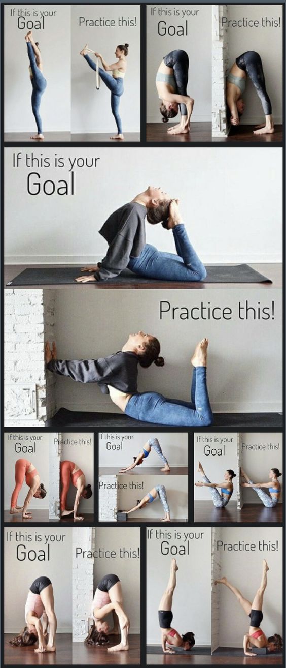 a woman doing yoga poses with her hands in the air