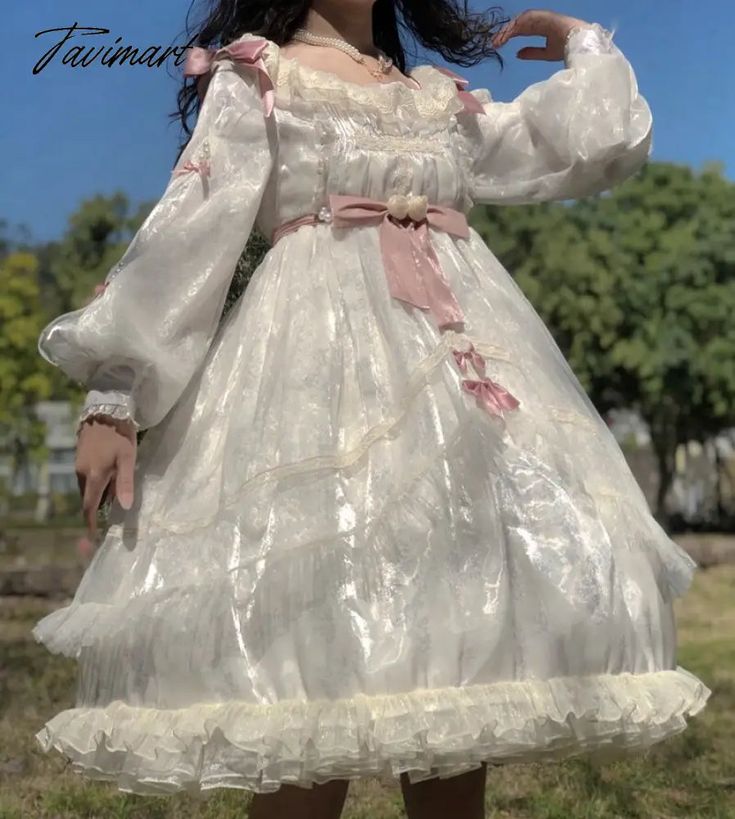 Tavimart Vintage Victorian Lolita Princess Dress Women Elegant Sweet Flower Lace Bow Dancing Party Dress Women Elegant, Lace Bows, Sleepwear Robe, Strap Dress, Wedding Party Dresses, Princess Dress, Lace Shorts, Wedding Dresses, Womens Dresses