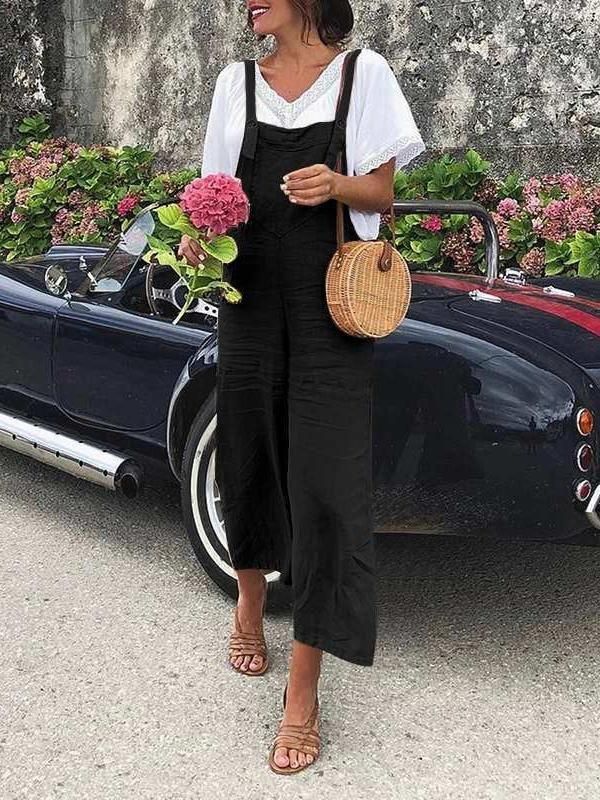 Linen Style Fashion, Linen Overalls, Loose Jumpsuit, Casual Rompers, Chic Vintage, Fashion Mode, Fashion Colours, Black Jumpsuit, Vintage Pattern