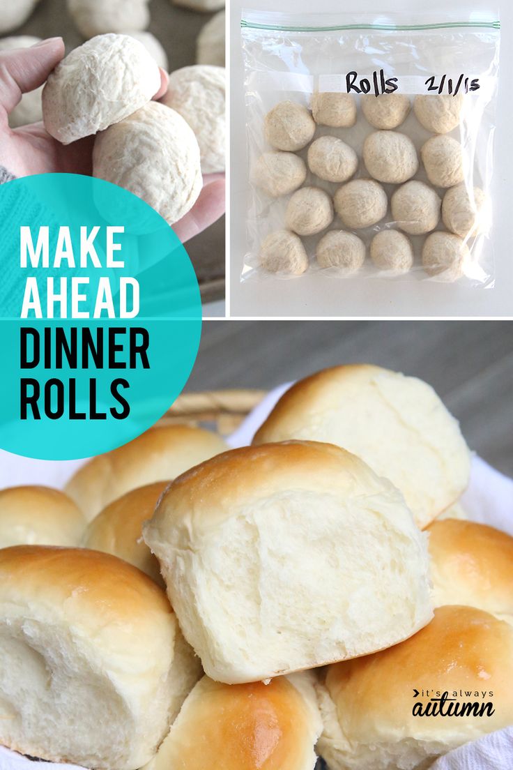 rolls and buns with the words make ahead dinner rolls