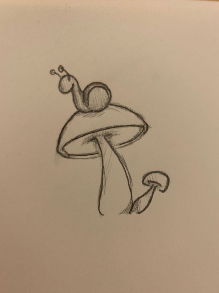 a drawing of a snail sitting on top of a mushroom