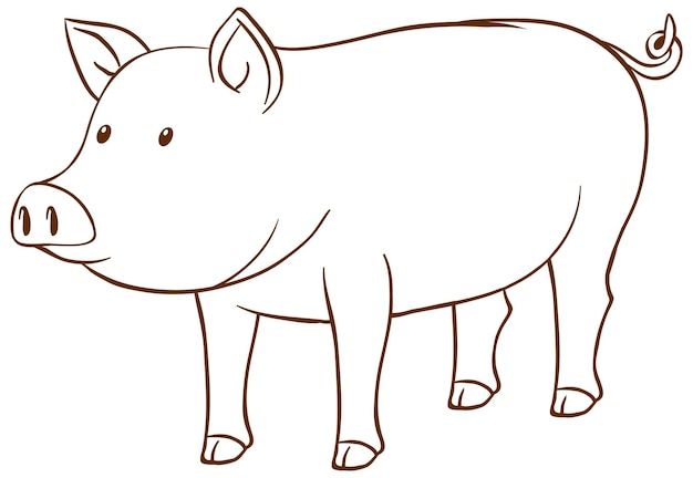 a pig that is standing up and looking to the side with its head turned down