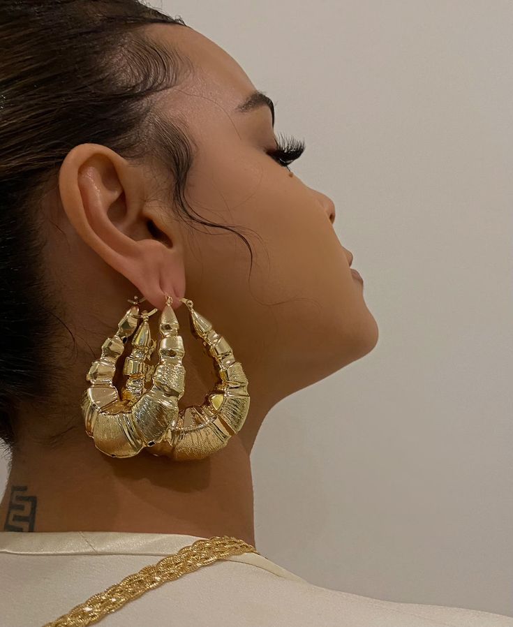 14k Gold Plated Long Somali Gold Earrings, Exquisite Luxury Baroque Jewelry, Dope Jewelry Accessories, Bamboo Earrings, Dope Jewelry, Chunky Jewelry, Jewelry Fashion Trends, Funky Jewelry, Jewelry Lookbook