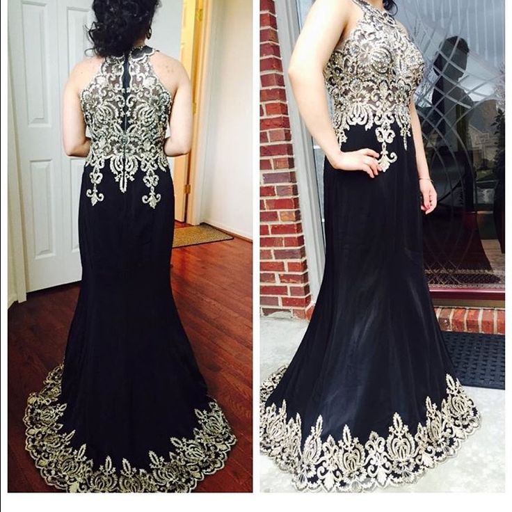 Floor Length Train Gown, Only Worn Once!!! Like New Condition, Model Is 5'0 Tall With Additional 4 Inch Heels. 116 Pounds Obo 4 Inch Heels, Evening Gown, Black And Gold, Evening Gowns, Floor Length, 4 Inch, Prom Dresses, Size 2, Like New