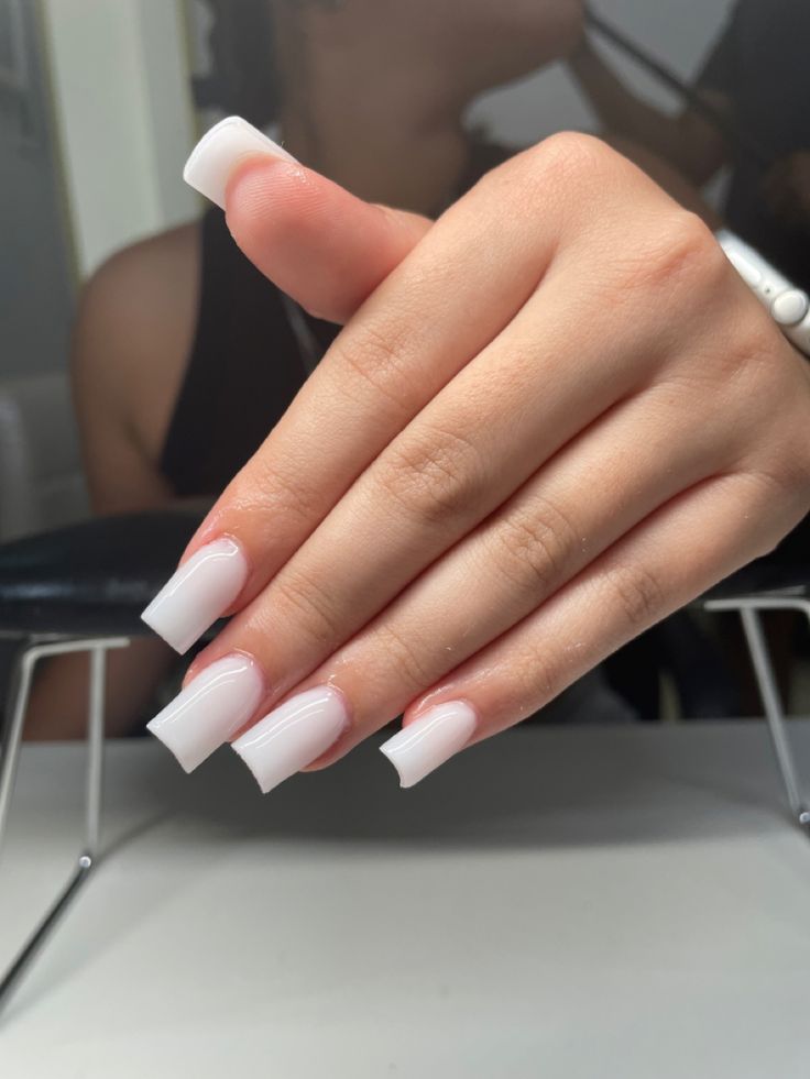 Milky White Medium Square Nails, Milky White Gel Nails French, Natural White Acrylic Nails, Frosted White Nails Acrylic, Plain White Short Nails, Pure White Nails Acrylic, Milky White Medium Nails, Short White Arclyc Nail, Nail Ideas Short Square Simple